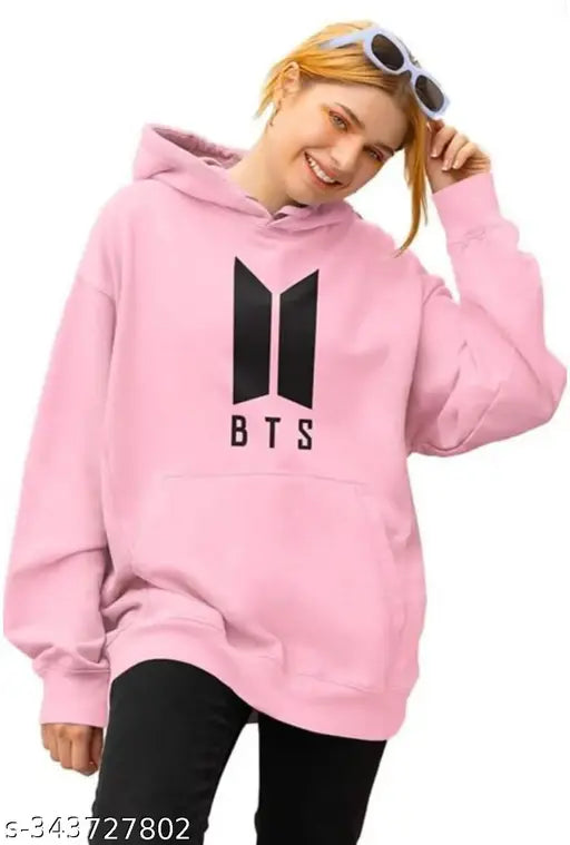 Fleece women's BTS printed hoodie, stylish design with long sleeves, size S-XL, India origin