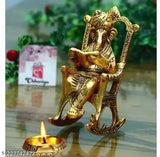 Metal Ganesha figurine reading Ramayan, 10cm x 10.5cm x 10cm, Indian decor corporate gift