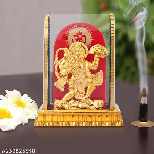 Gold-plated Crystal Hanuman Ji Idol (10cm x 14cm x 10cm), suitable for home office puja rooms, India origin