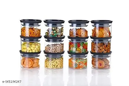 Black air tight storage containers, stackable and modular, 12 set for kitchen storage
