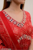 Viscose rayon printed kurta palazzo with dupatta set, three-quarter sleeves, beautiful Proceen print design. Indian women's fashion on mannequin. S, M, L, XL, XXL sizes available