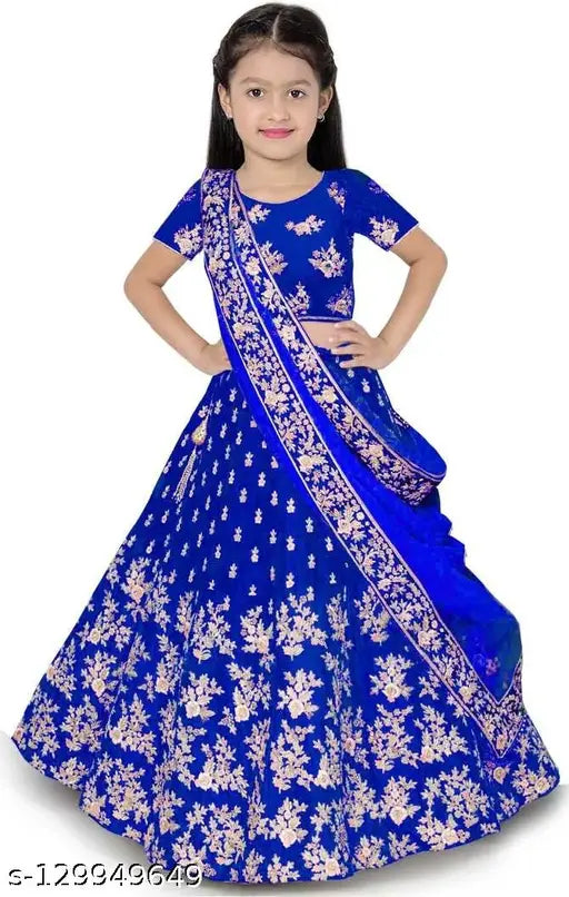 Beautiful embroidered taffeta silk kids lehenga choli, India