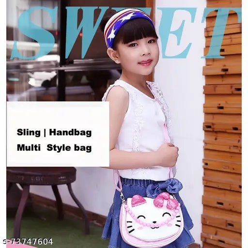Baby girl's pink crossbody handbag, featuring a cartoon character, with an LED pen attachment for phone and wallet carrying
