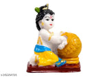 Poly resin Lord Krishna statue eating Makhan, religious decor for home or office
