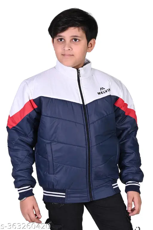 Blue and white jacket, boy size, hooded, zip front