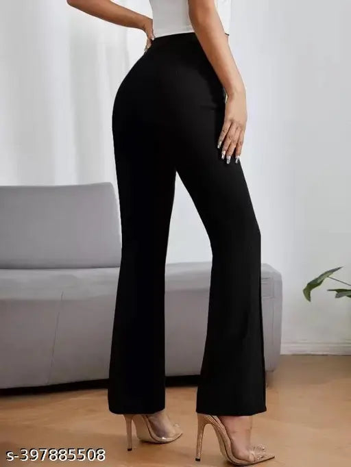 Urbane women's cotton blend bootcut parallel trouser pants in regular fit, bellbottom style