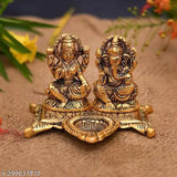 Metal Laxmi Ganesh Diya Idol, 15x11x10 cm, Indian crafted for home, temple, office, or gifting, symbolizing luck, happiness, and prosperity