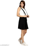 Black cotton dungaree mini skirt, mid-rise western style for women and girls. Perfect with a white shirt or heels