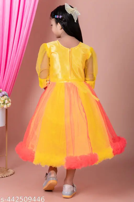 Premium fully embroidered twin color combination girls dress with full sleeves, suitable for ethnic and party wear