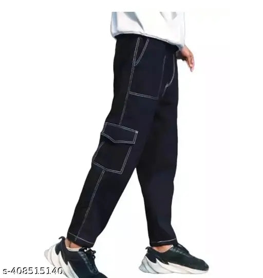 Black men's fashionable jeans with elastic waistband