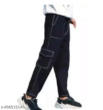 Black men's fashionable jeans with elastic waistband