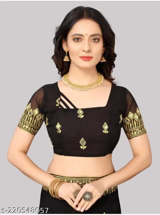 Embroidered mirror work saree with blouse