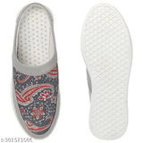 MangoGrey synthetic printed ballerinas on display, open back design, India's trendy footwear for the cosmopolitan