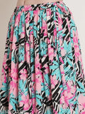 Multicolor polycrepe tropical floral print maxi skirt for women with adjustable waist, home wash and wear. Hive91 brand, Indian origin