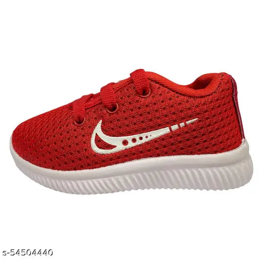 Red Nike sneakers with white sole and logo