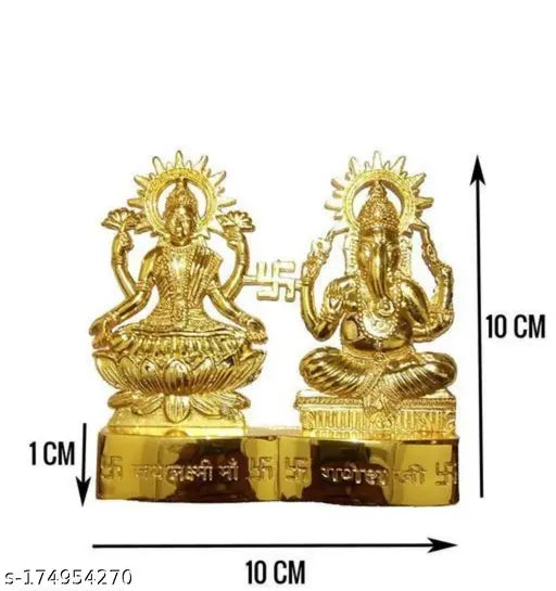 Gold metal Hindu deity idols, Lord Ganesha & Goddess Laxmi figurines