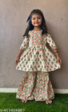 Girls cotton clothing set top & bottom, pack of 1. Printed three-quarter sleeves top and bottom in cotton fabric for girls aged 3-13 years. Made in India