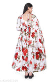 Rayon printed net three-quarter sleeve women's gown, stylish designer dress for girls aged 9-16 years