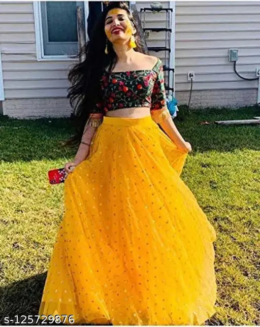 Embroidered Georgette blouse lehenga set with net dupatta, free size, Indian designer fashion