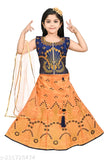 Blue orange art silk lehenga & net dupatta, embroidered Indian ethnic party wear for kids (3-9 years)