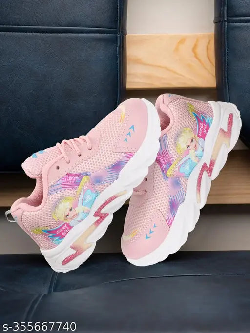 Pink PVC shoes for girls, lace-up style, casual and sporty footwear for daily wear (size: 2-5 years), Made in India