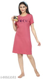 Cotton nightdress, printed with attractive design, women's long top t-shirt with short sleeves, Made in India