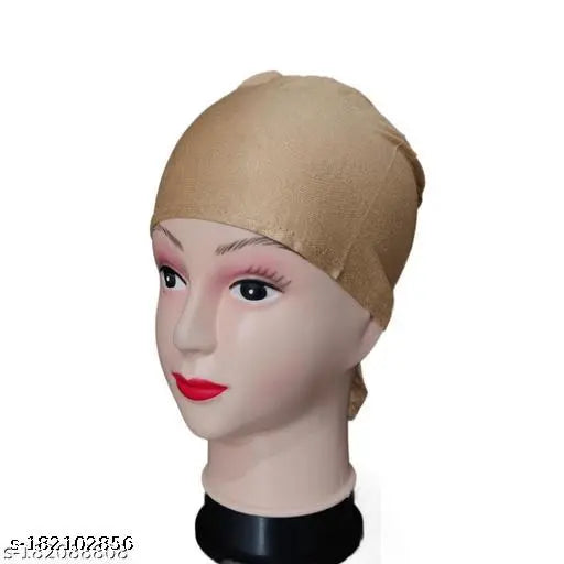 Beige cotton hijab cap, adjustable straps, naqab style topi