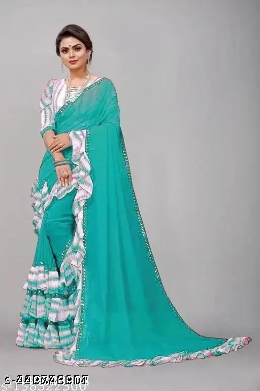 Ruffles, georgette fabric, silk saree