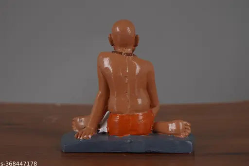 Brown marble Swami Samarth God idol in sitting position for car dashboard, office, and home (10.6cm*9.5cm)