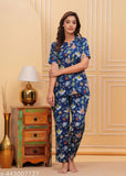 Printed cotton nightsuit for women, round-neck ethnic top and pyjama pants, Indian origin