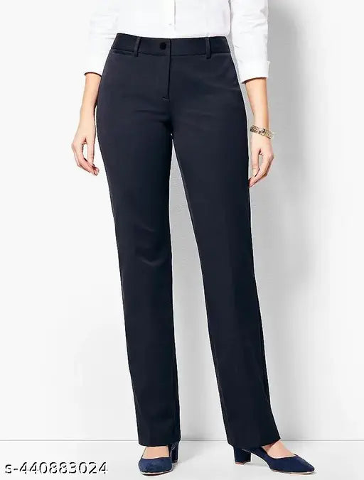 Saram women's trouser for office, black straight-cut formal pants, cotton material