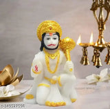 Polyresin white Hanuman Ji Murti, 3-inch small size for car dashboard, home pooja or office decor