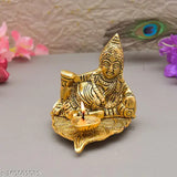 Metal Kubera Deepam oil lamp for financial growth, Lakshmi Kubera Pooja decorative item (14cm x 7cm x 10cm)