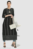 Rayon printed stripe kurta, three-quarter sleeve ladies' style from India. Comfortable fit for day to night wear