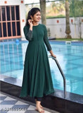 Green Georgette three-quarter sleeve long kurti, fancy women's ethnic wear from India