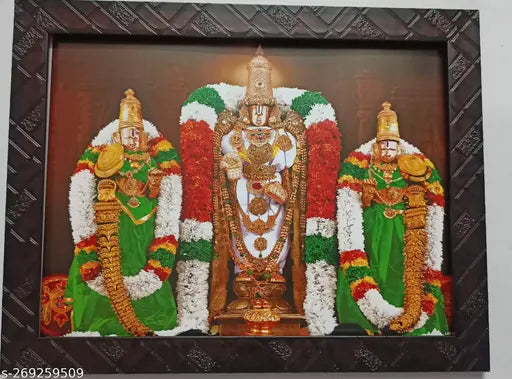 Synthetic resin Balaji God photo frame, 9*12 inches, featuring Sri Venkateswara, Trumala Tirupati Balaji Kalyana Perumal Narayanan and Sridevi Bhudevi Lakshmi devi Mahalakshmi for home decor