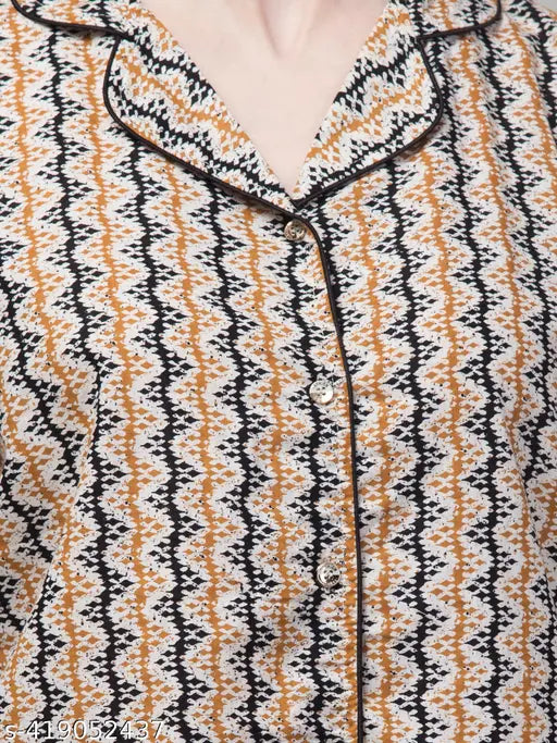 Cotton printed nightsuit for women, comfortable summer nightwear set with three-quarter sleeves