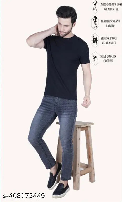 Grey cotton blend slim fit men's jeans