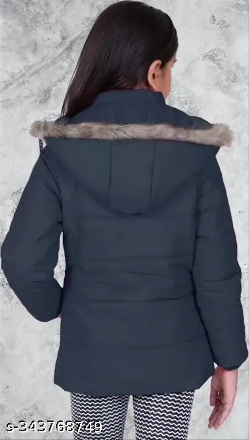 Girls winter coat with faux fur hood, black