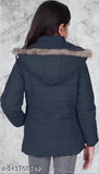 Girls winter coat with faux fur hood, black