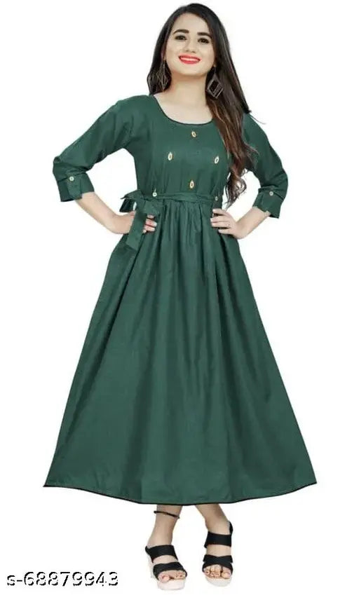 Green rayon kameez, fitted waist, sleeveless design
