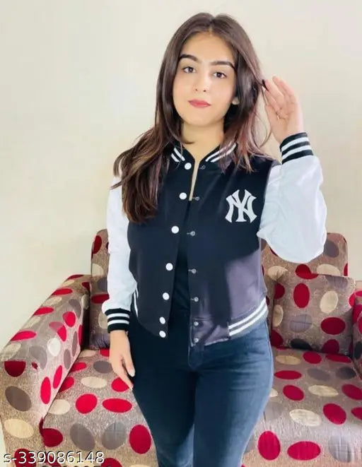 Navy Blue Fleece Jacket with printed net pattern, long sleeves, size M for bust 38 inches and length 20 inches. Made in India
