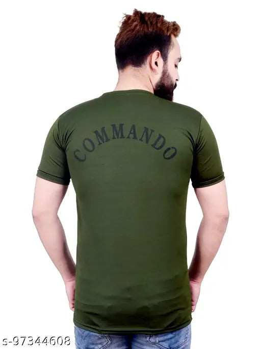 Men's polyester t-shirt combo, regular fit, multi-color trendy tee with back command print and front national flag. Lycra, short sleeves, comfortable sports t-shirt from India (S, M, L, XL sizes)