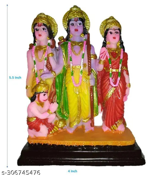 Handcrafted resin Hindu Ram Darbar statue: Lord Rama, Sita, Lakshman, Hanuman (4 inch); Indian religious home temple idol showpiece