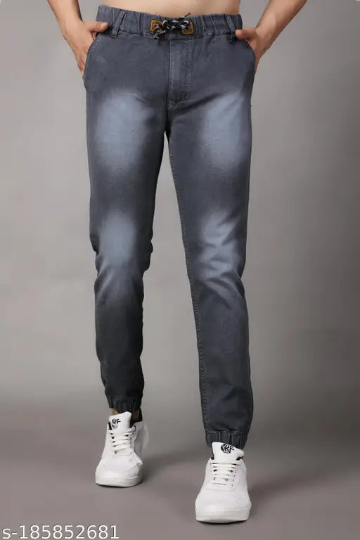 Dyed/Washed Grey Denim Joggers for Men by Zaysh, size 28-36, stylish and comfortable