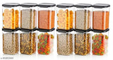 Air tight square plastic containers set for kitchen storage - 1100ml, pack of 12 kitchen organizers, storage container set for kitchen storage - 1100ml - black