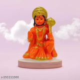 Orange polyresin Hanuman Ji Murti Idol with Gada, perfect for home decor or car dashboard