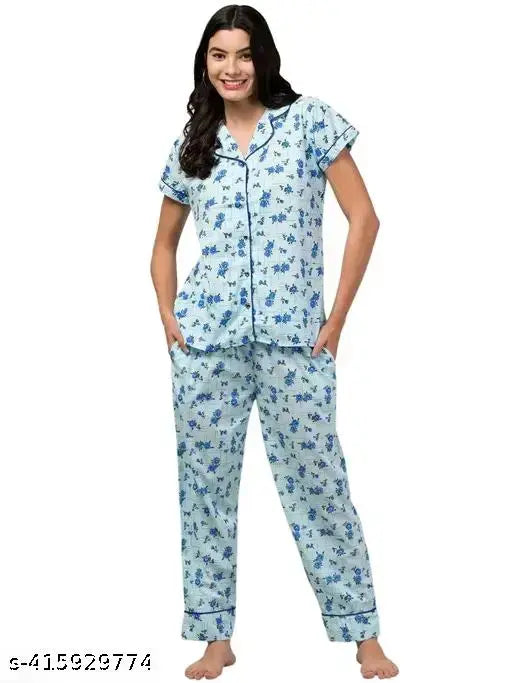 Cotton printed nightsuit for women, stylish and comfortable summer nighty with loose fit and breathable fabric, made in India