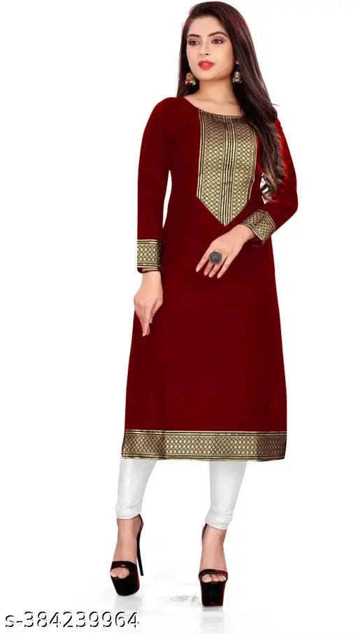 Florance Exclusive slub cotton kurti with lace border, solid combo for women's fashion, three-quarter sleeves