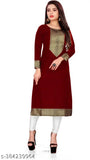 Florance Exclusive slub cotton kurti with lace border, solid combo for women's fashion, three-quarter sleeves